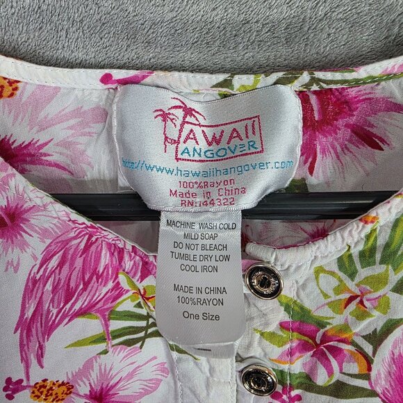 Womens Hawaiian Hangover White & Pink Floral Kimono Style Top Rayon One Size - Picture 3 of 7